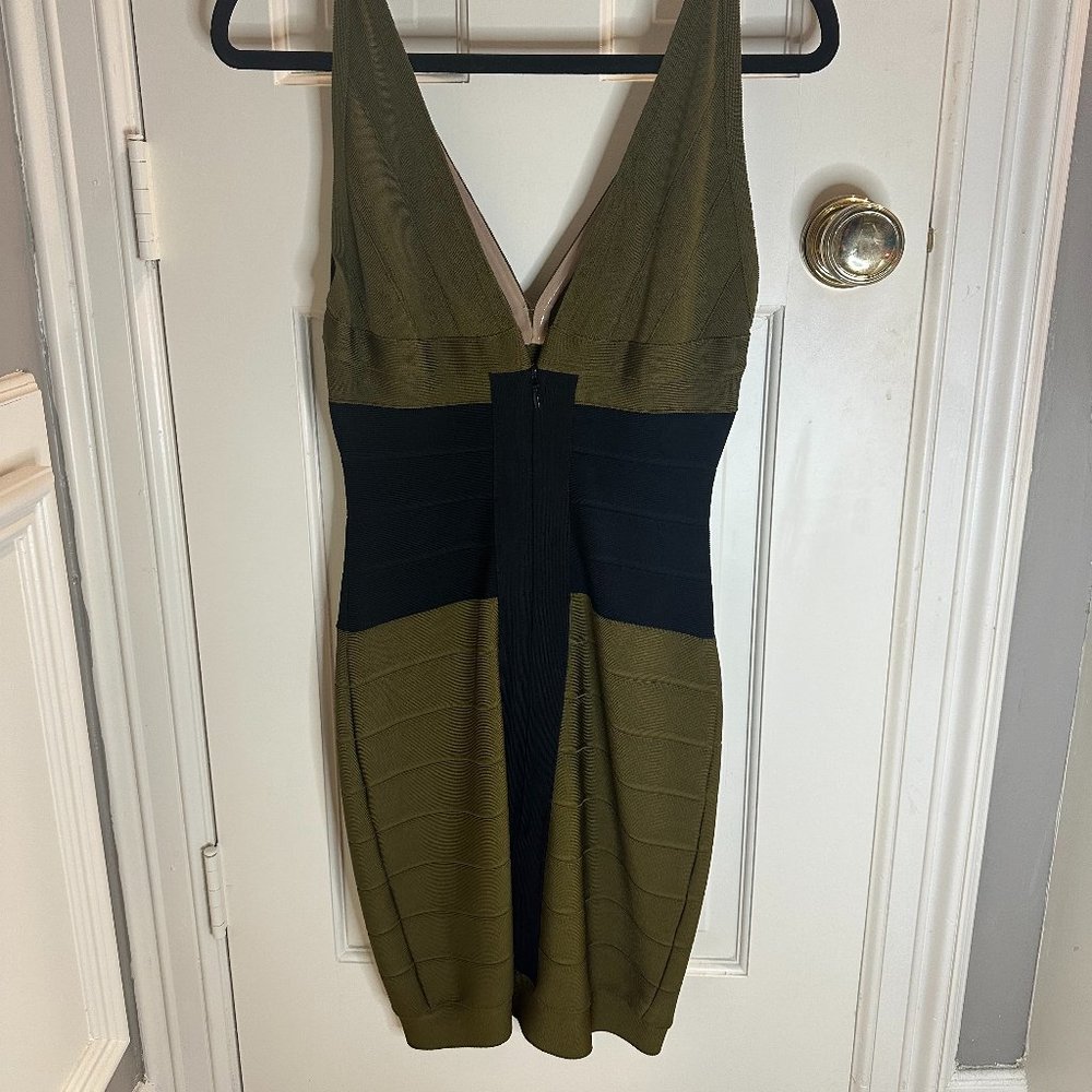 Herve Leger Olive and Black Mini Dress - Picture 3 of 5